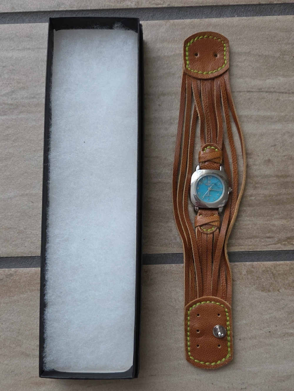 Silpada Brown Leather Multi-Strap Watch Cuff with Blue Dial